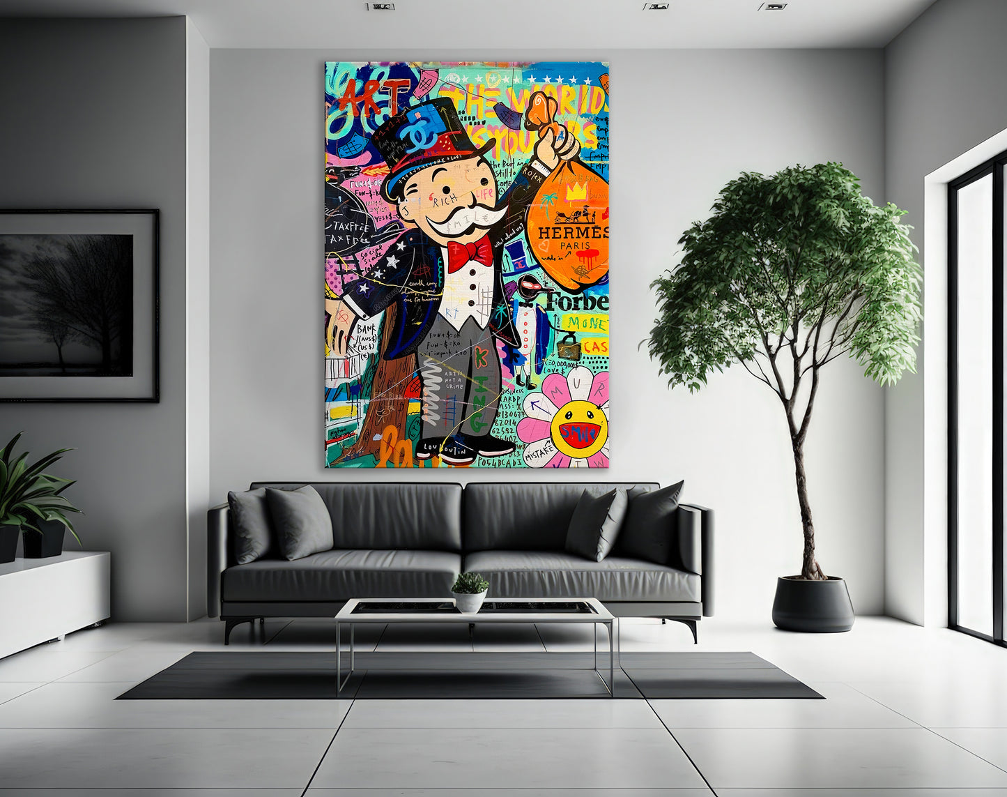 Monopoly Man The World is Your Fashion Unique Modern Painting Abstract Framed Canvas Wall Art - 83