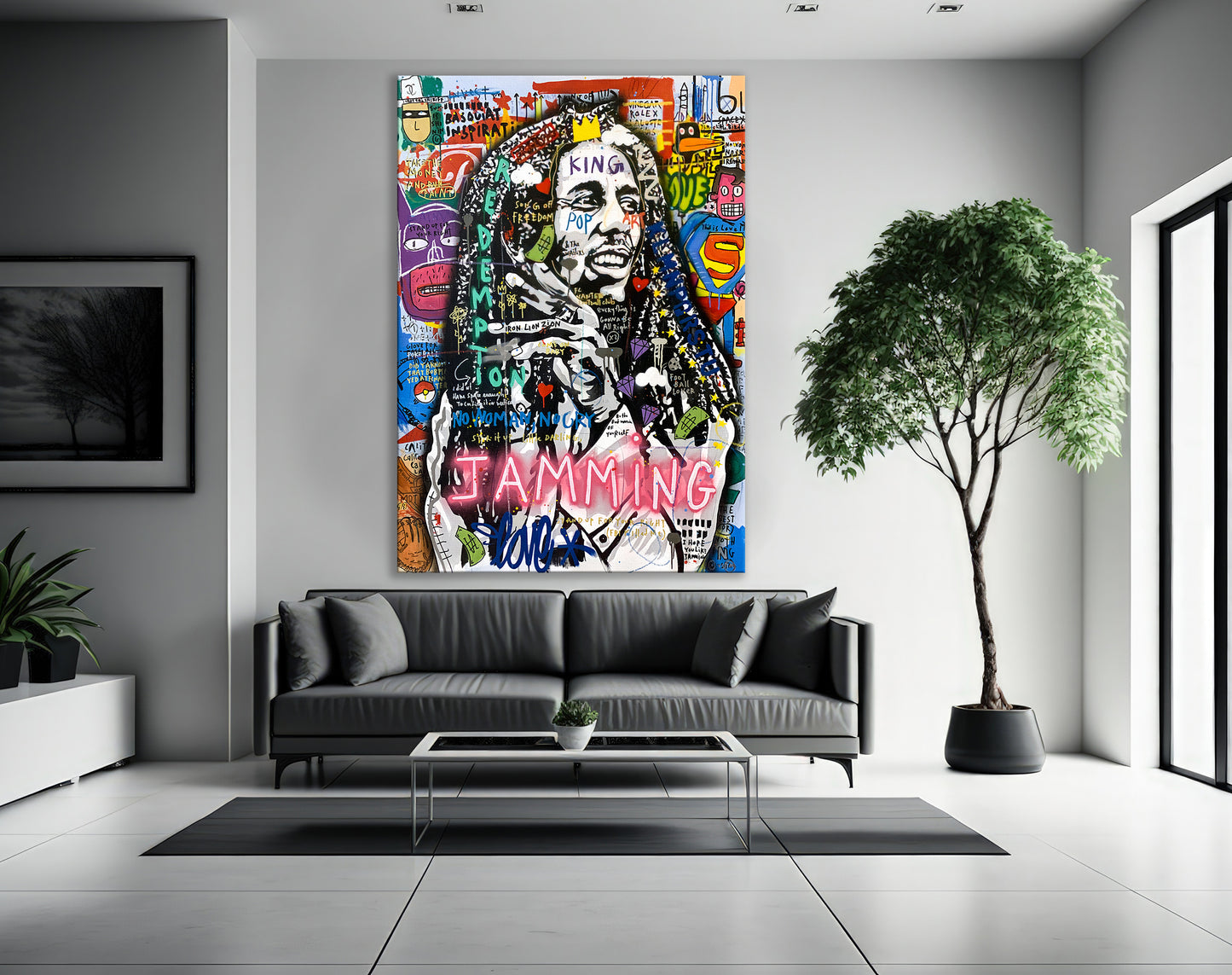 Banksy Bob Marley Jamming Pop Art Canvas Wall Art, Bob Marley Framed Print - 79