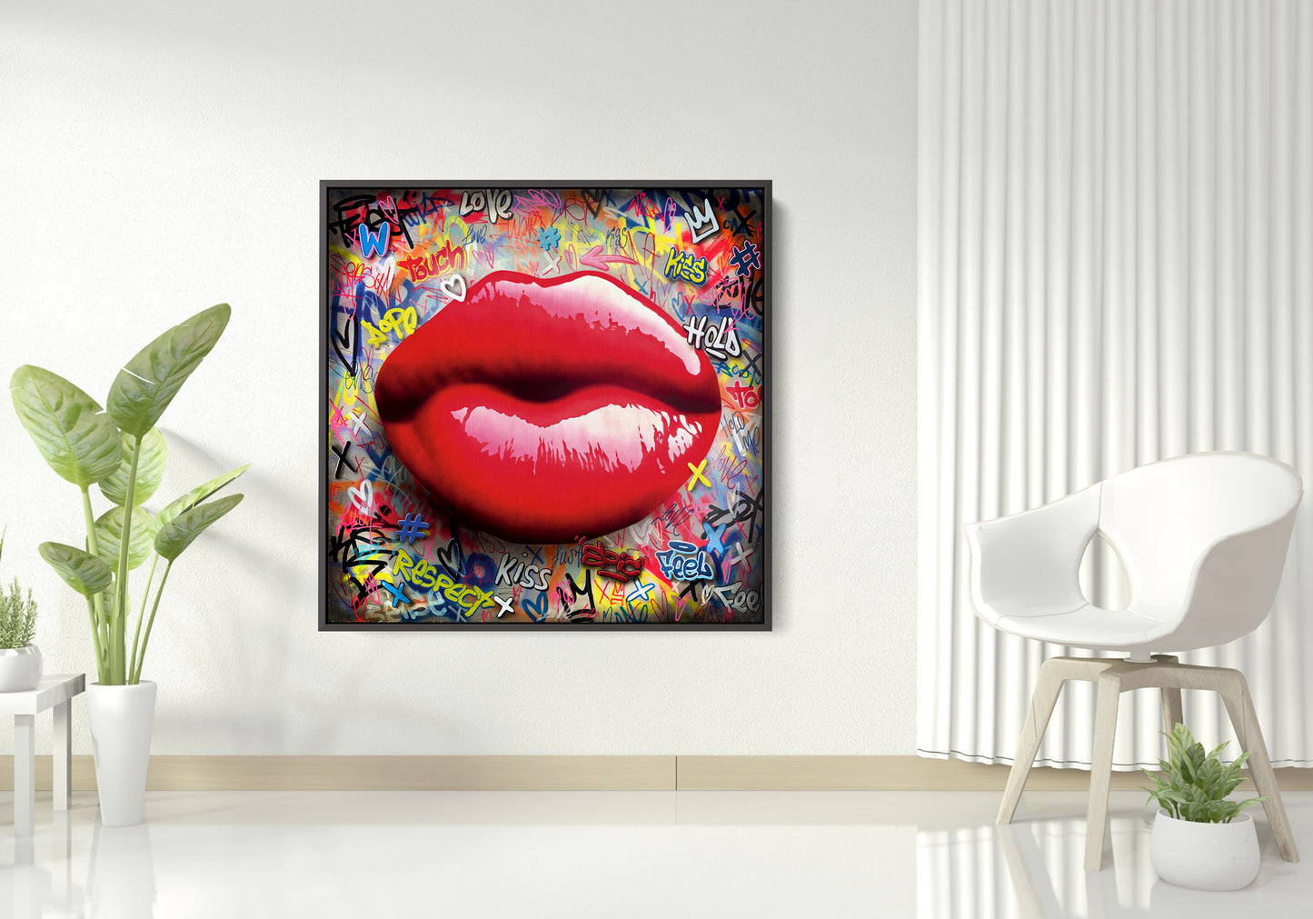 Banksy Style Sexy Lips Pop Art Canvas Wall Art, Lips Graffiti Pop Art - 249