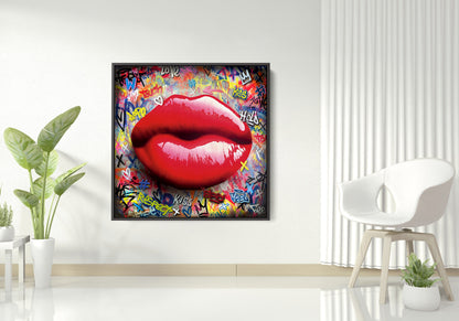 Banksy Style Sexy Lips Pop Art Canvas Wall Art, Lips Graffiti Pop Art - 249