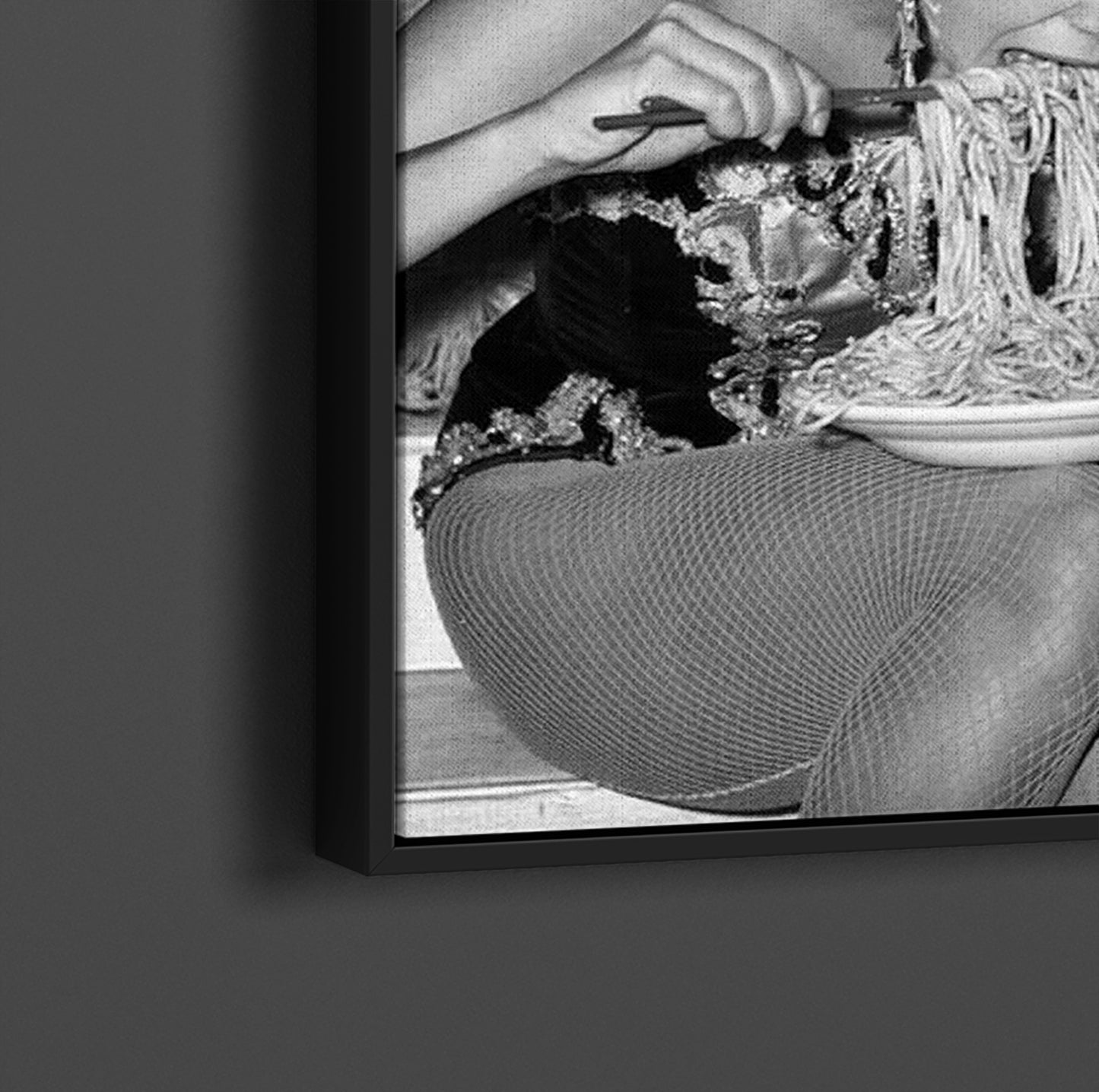 Women Eating Spaghetti Canvas Art, Women Eating Pasta Black and White Vintage Print - PPL-135