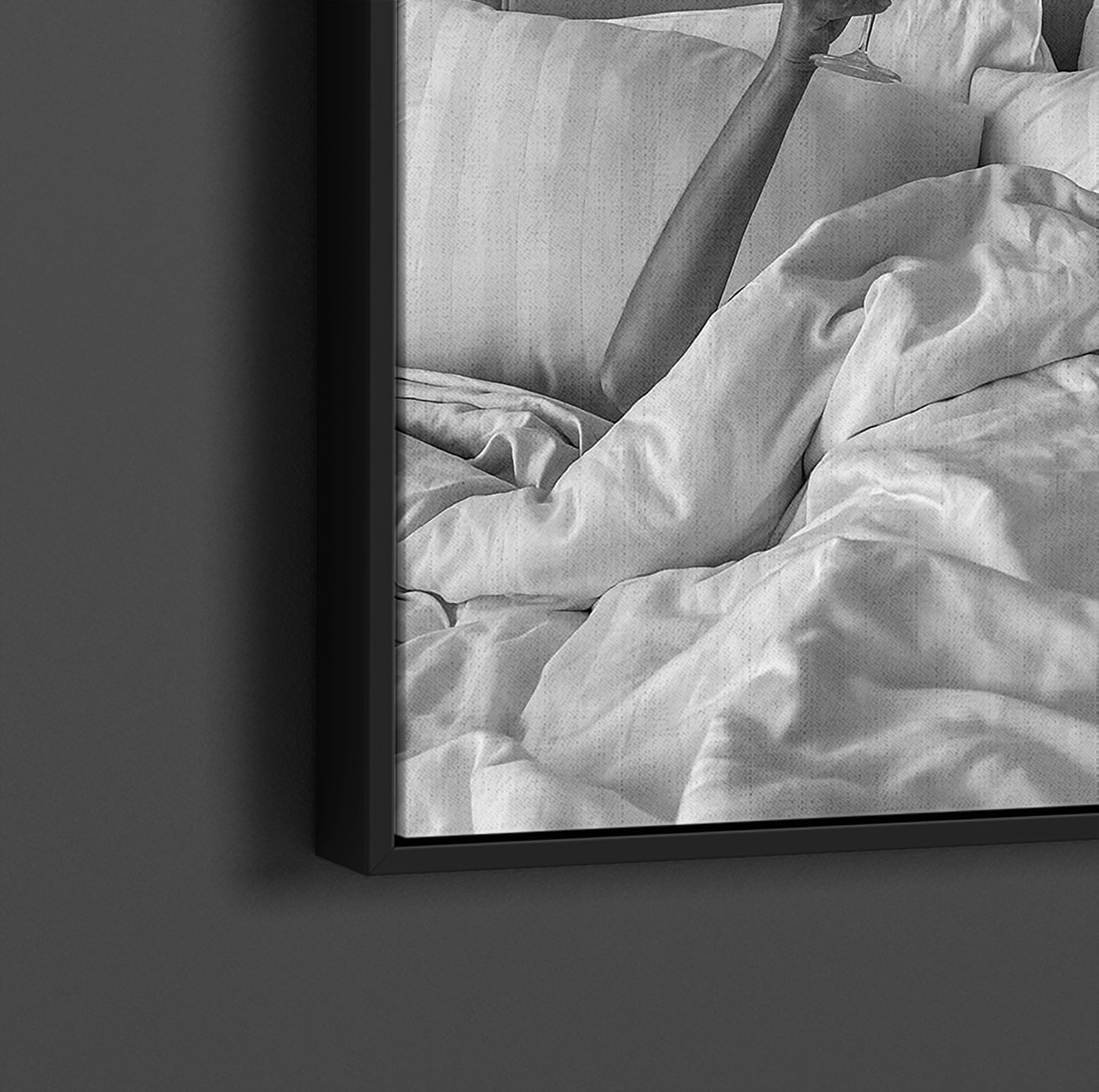 Woman Drinking Wine in Bed Canvas Art, Feminist Poster, Black and White - PPL-133