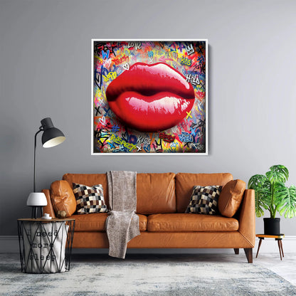 Banksy Style Sexy Lips Pop Art Canvas Wall Art, Lips Graffiti Pop Art - 249