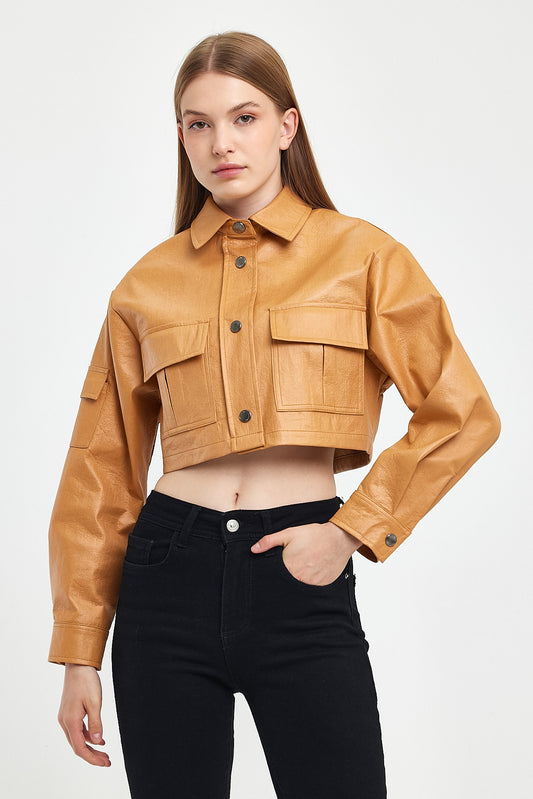 INVOGUE Vegan Leather Crop Women's Jacket