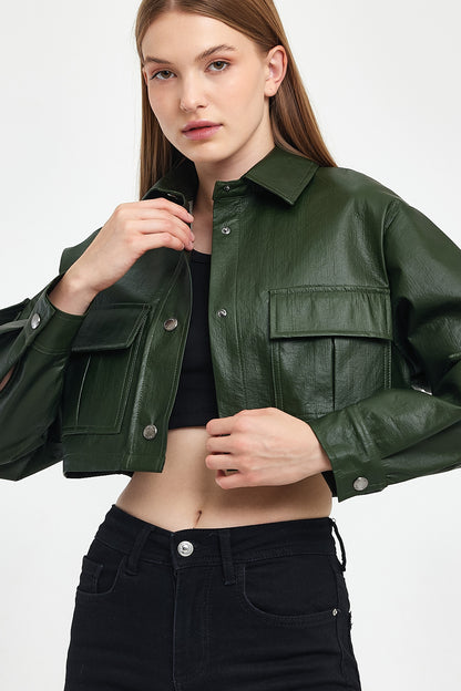 INVOGUE Vegan Leather Crop Women's Jacket