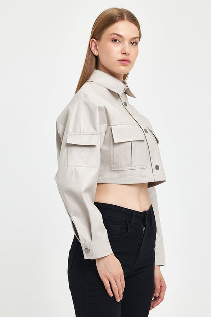 INVOGUE Vegan Leather Crop Women's Jacket