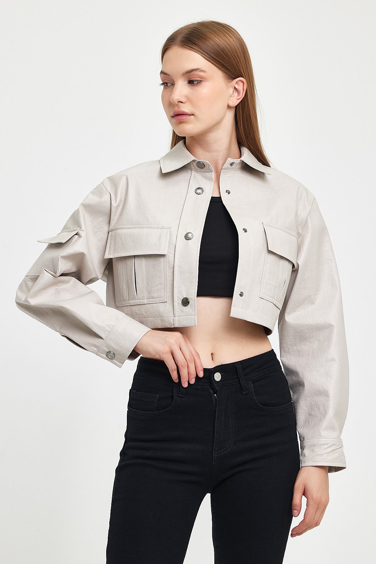 INVOGUE Vegan Leather Crop Women's Jacket