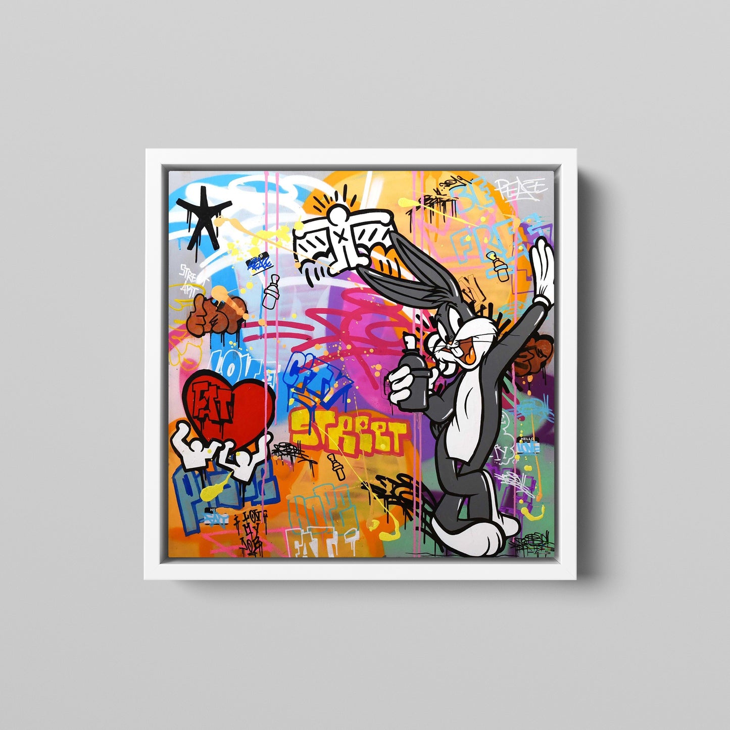 Banksy Square Bugs Bunny Graffiti Pop Art Canvas, Banksy Cartoon Bugs Bunny Pop Art - 90