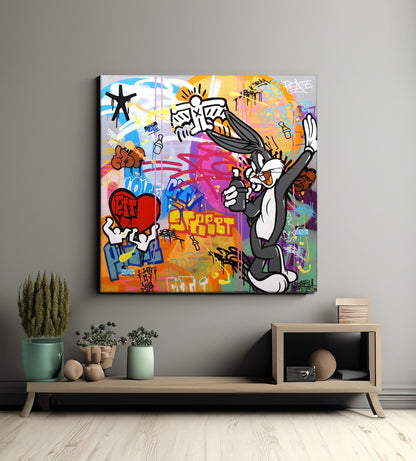 Banksy Square Bugs Bunny Graffiti Pop Art Canvas, Banksy Cartoon Bugs Bunny Pop Art - 90