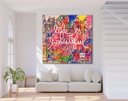 Life is beautiful wall art Pop art wall art Graffiti Style Canvas - 233