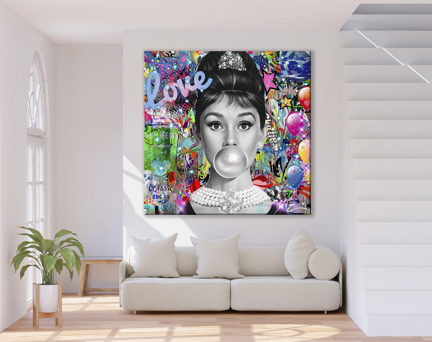 Square - Audrey Hepburn Pop Art Canvas Wall Art, Lips Graffiti Pop Art - 287