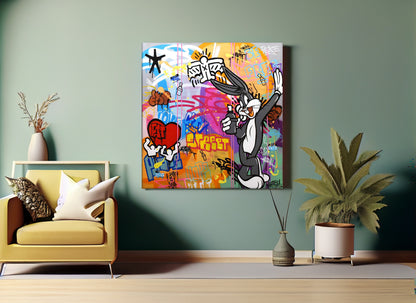 Banksy Square Bugs Bunny Graffiti Pop Art Canvas, Banksy Cartoon Bugs Bunny Pop Art - 90