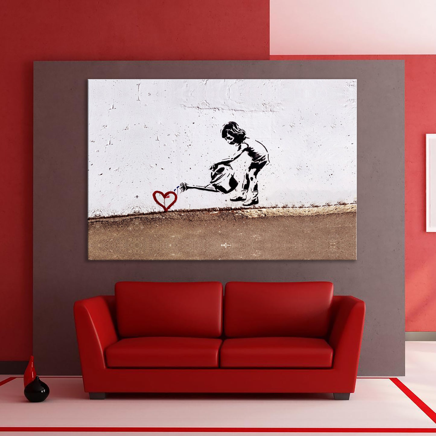 Banksy Watering Love Canvas Wall Art, Framed Banksy Canvas, Banksy Art Graffiti Poster - 76