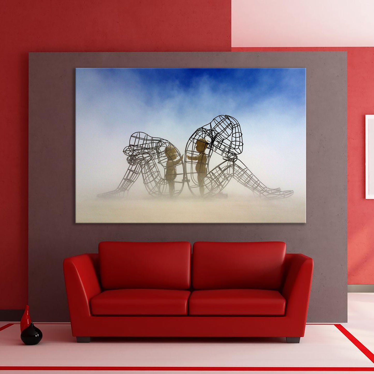 Two People Turning Their Backs On Each Other At Burning Man Framed Canvas Wall Art, Children Imprisoned in Adult Bodies, Alexander Milov ART