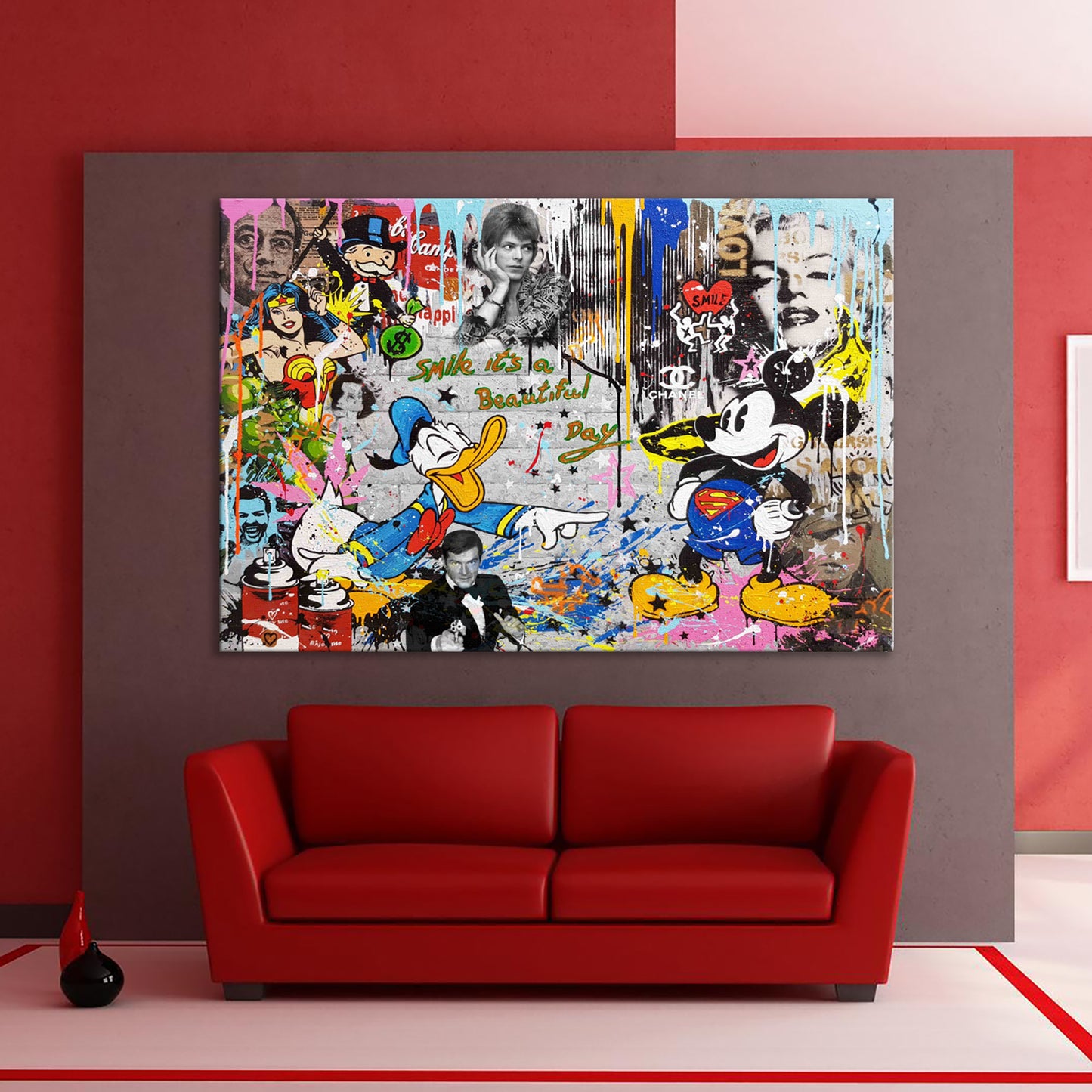 Mickey Mouse - Donald Duck - Smile, Its A Beautiful Day Graffiti Pop Art Canvas - 281