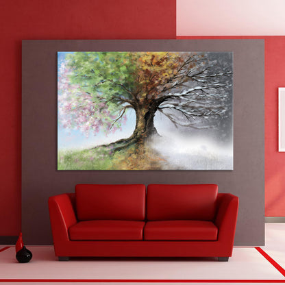 Tree with Four Seasons Canvas Art Print, Four Season Tree Colourful PPL-114