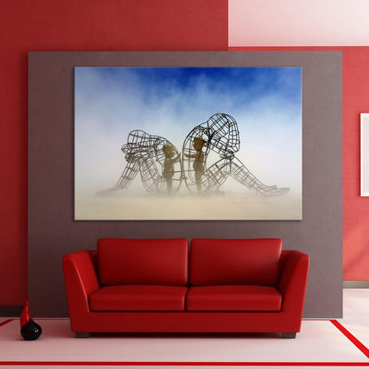 Two People Turning Their Backs On Each Other At Burning Man Framed Canvas Wall Art -PPL02