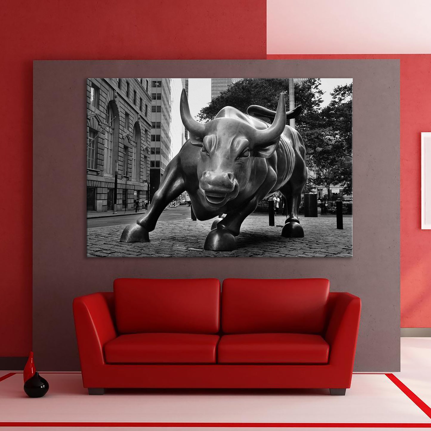 Black And White Wall Street Bull, New York Bull Statue, Charging Bull - PPL-65