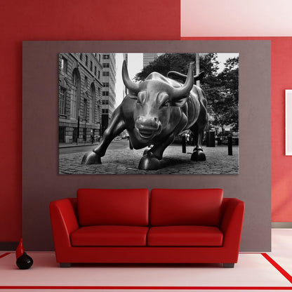 Black And White Wall Street Bull, New York Bull Statue, Charging Bull - PPL-65