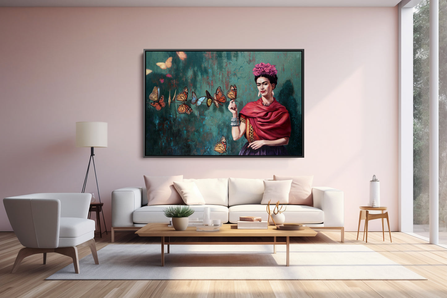 Frida Kahlo And Butterfly Oil Paint Print,  Frida Kahlo Wall Art - PPL16