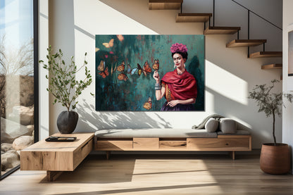 Frida Kahlo And Butterfly Oil Paint Print,  Frida Kahlo Wall Art - PPL16