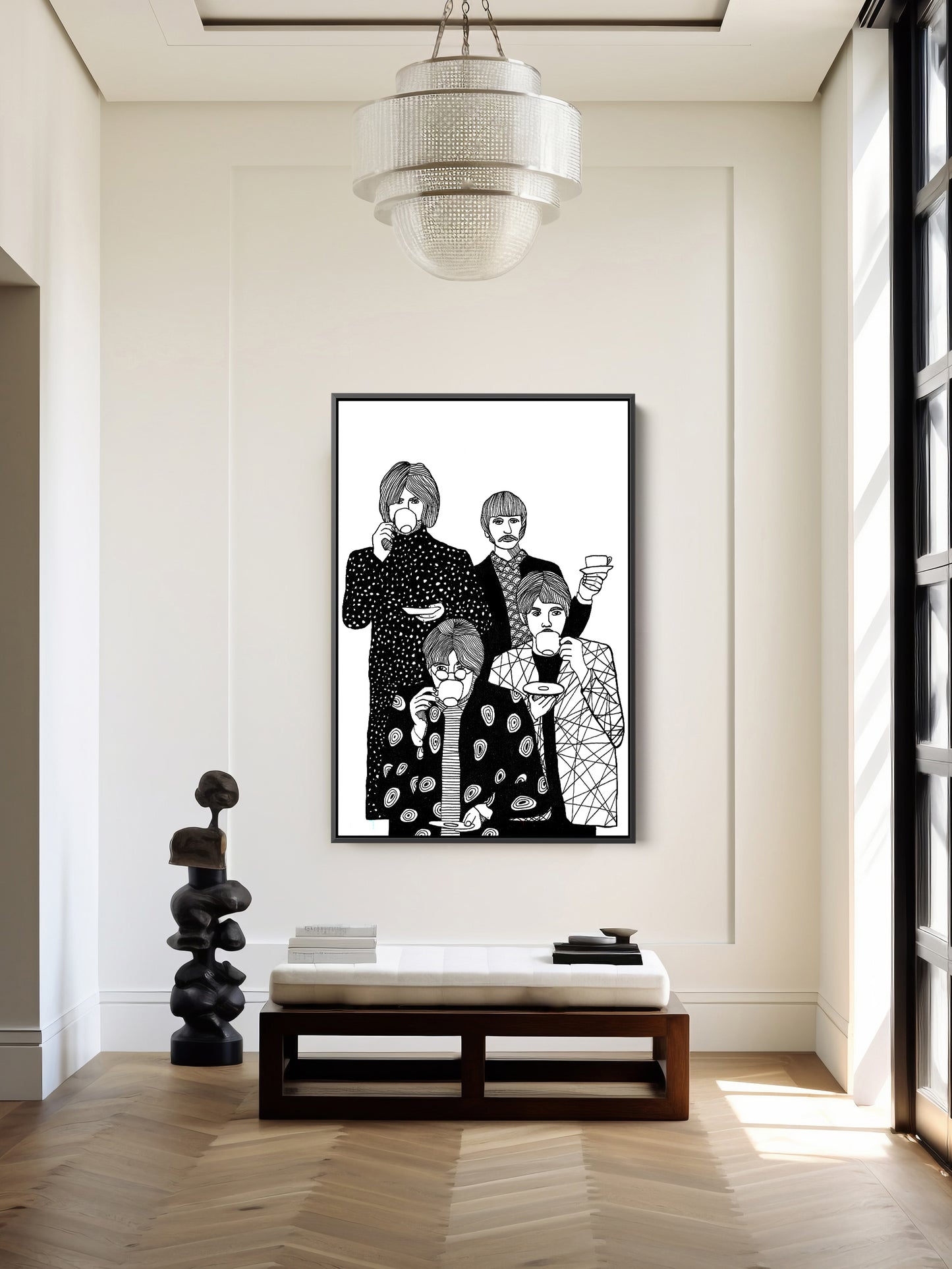 Beatles Line Drawing canvas Art , The Beatles Drinking Tea Print - PPL35