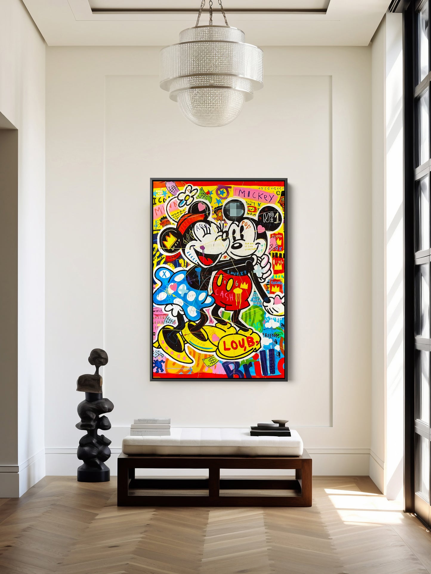 Mickey and Minnie Mouse Lovers Pop Art Oil Painting, Couple Wall Art Painting Gift - Pop 025