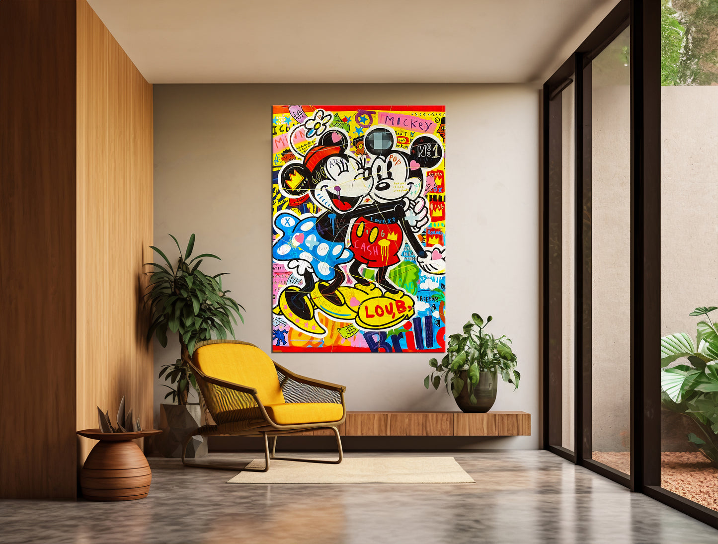 Mickey and Minnie Mouse Lovers Pop Art Oil Painting, Couple Wall Art Painting Gift - Pop 025