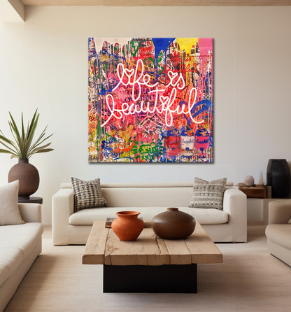 Life is beautiful wall art Pop art wall art Graffiti Style Canvas - 233