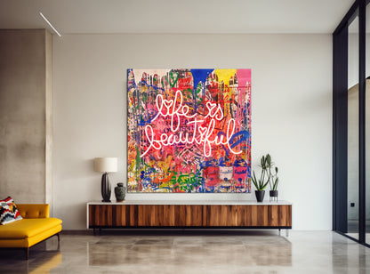 Life is beautiful wall art Pop art wall art Graffiti Style Canvas - 233