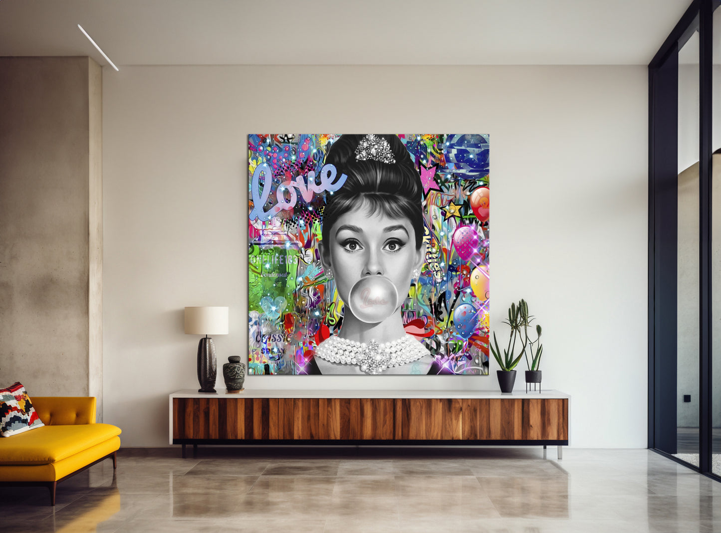 Square - Audrey Hepburn Pop Art Canvas Wall Art, Lips Graffiti Pop Art - 287