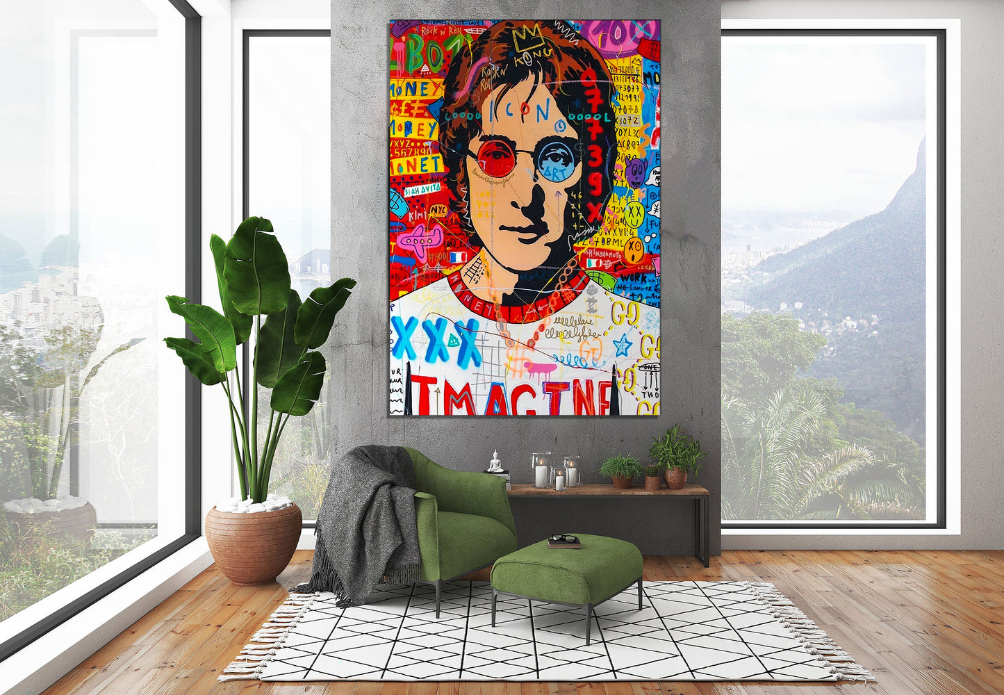 John Lennon Pop Art Oil Painting, Banksy Style  Street Graffiti Wall Art Pop 015