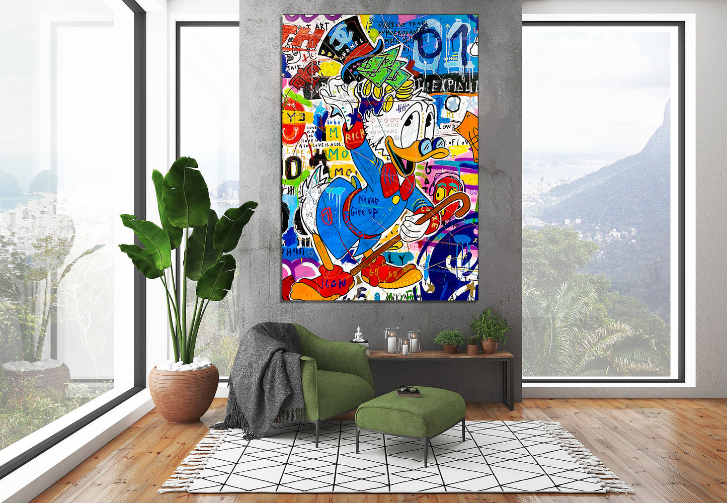 Scrooge McDuck Never Give Up Rich Pop Art Oil Painting, Graffiti Luxe Wall Art - Pop 024