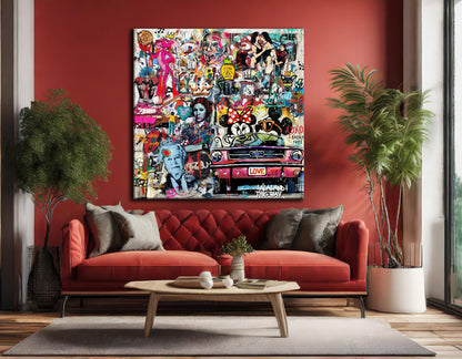 Banksy Mickey and Minnie Mouse pop art Canvas Wall Art - ARTSBER-87