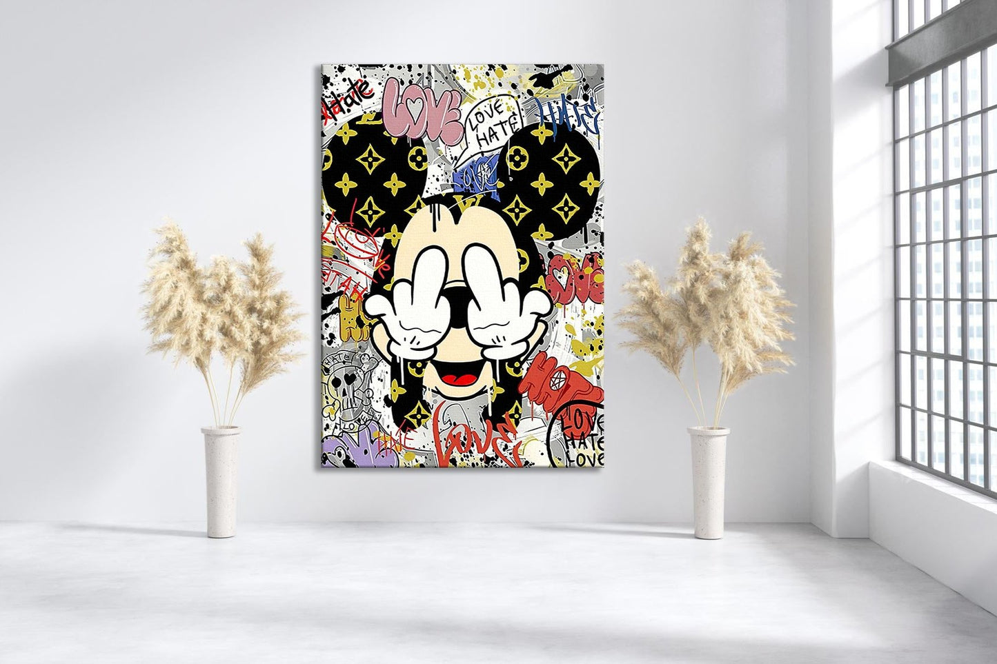 Banksy Graffiti Funny Mickey Mouse Canvas Art Print, Luxury Painting Fashion Prints Cartoon Birthday Christmas Gift Pictures Home Decor