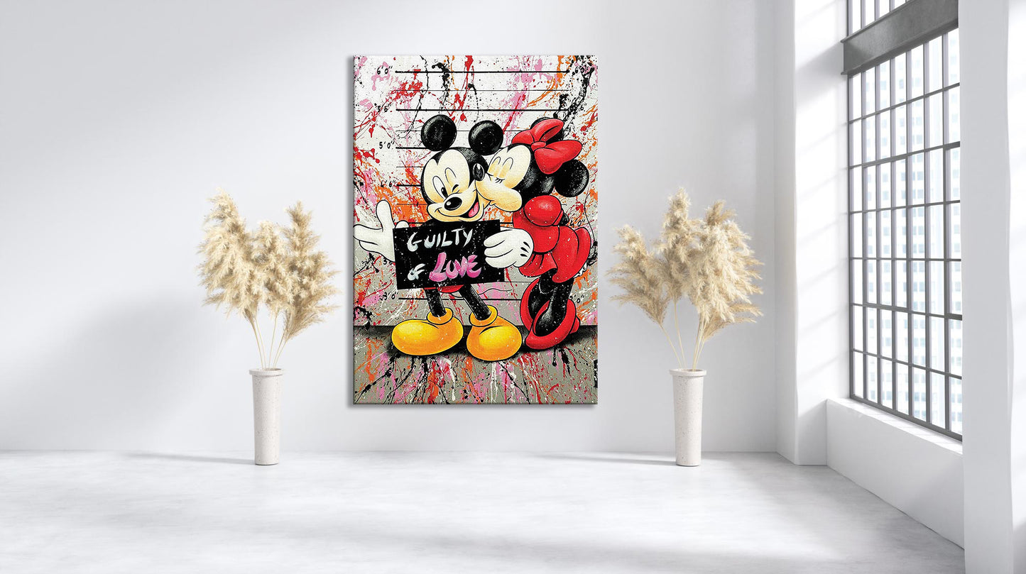 Guilty of Love Mickey and Minnie Mouse Canvas Wall Art, Banksy Style Pop Art - 177