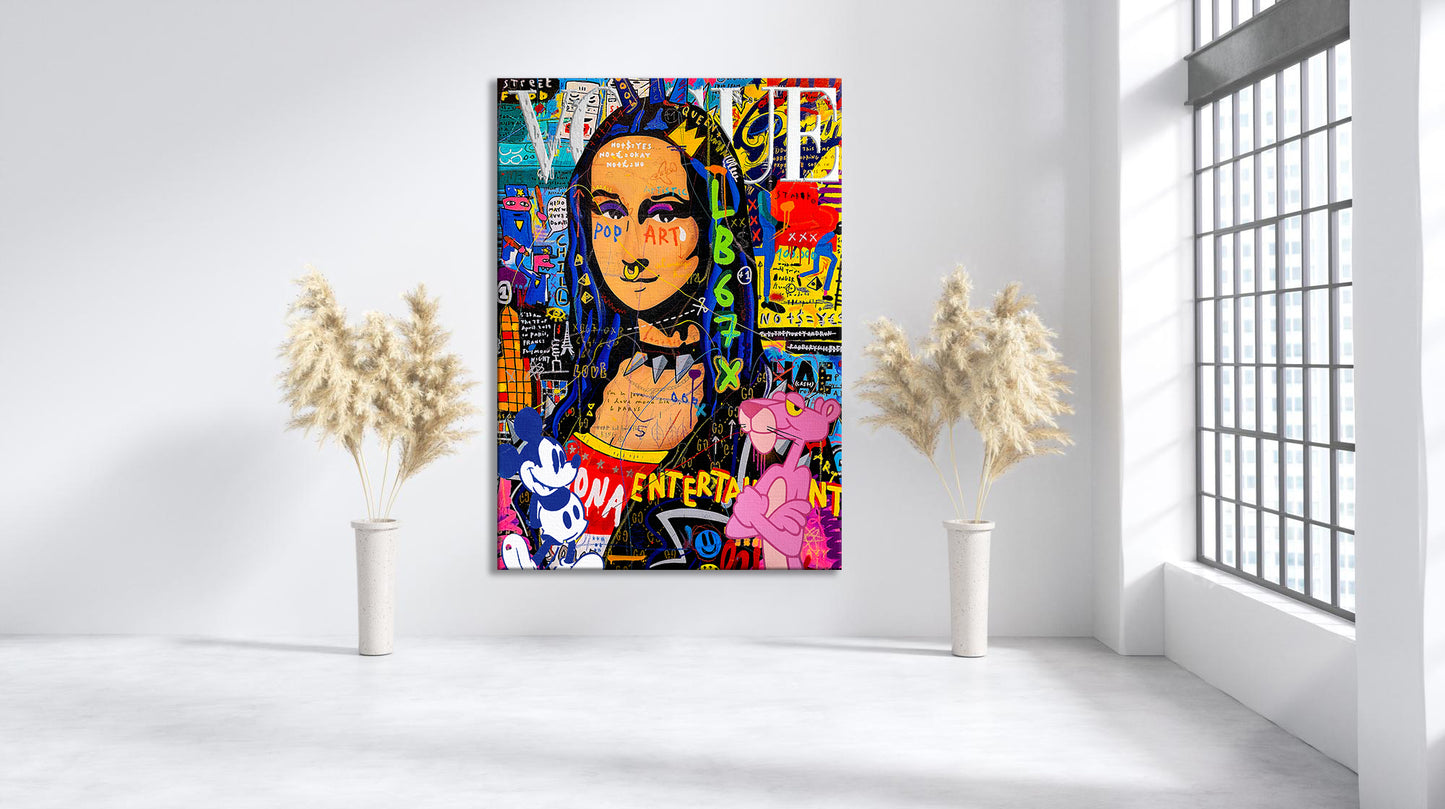 Mona Lisa pink panther Pop Art Canvas, Banksy  Style Pop Art, Mona Lisa, Street Graffiti Wall Art,Mona Lisa Poster - 13