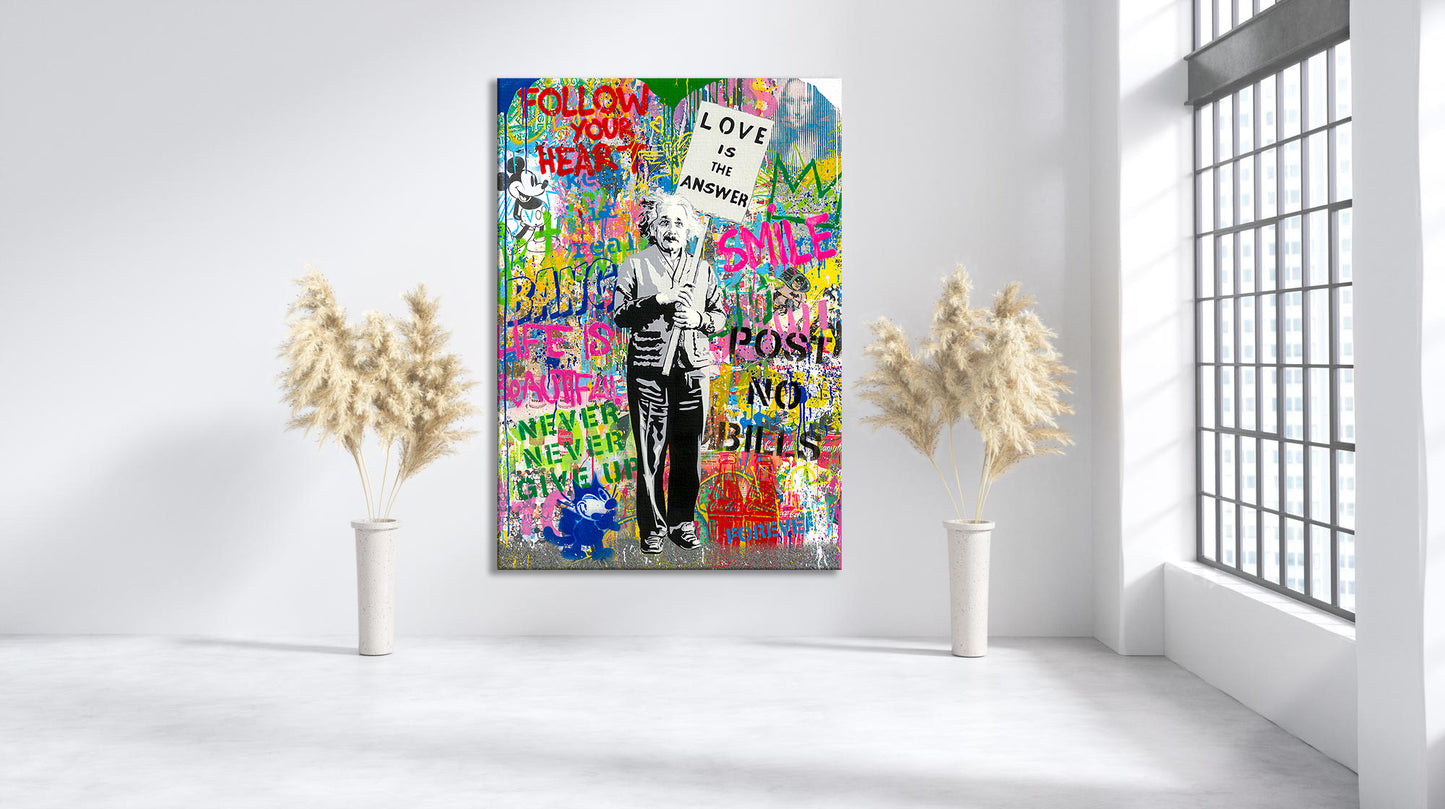 Albert Einstein Love is the Answer Pop Art Canvas Wall Art, Banksy Einstein Art, Street Graffiti Wall Art, Einstein, Einstein Pop Art Canvas - 33