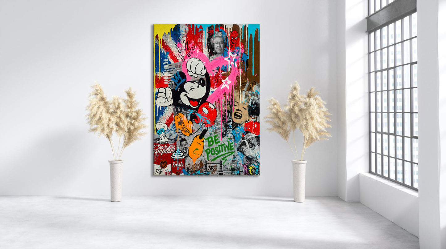 Banksy Mickey Mouse BE POSITIVE Graffiti Canvas Pop Art - 190