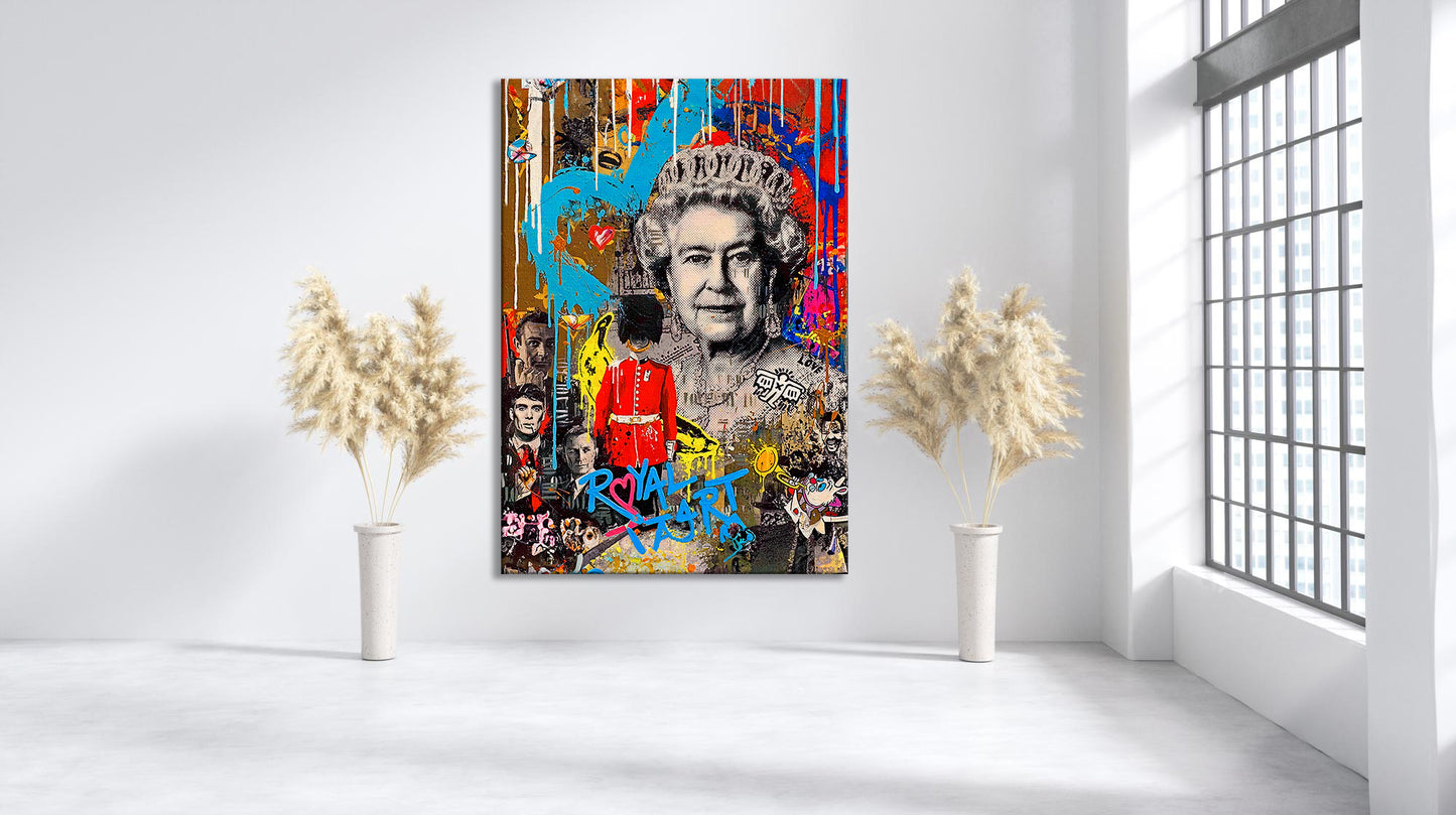 Queen Elizabeth II Graffiti Pop Art Canvas, Banksy Style Pop Art - 169