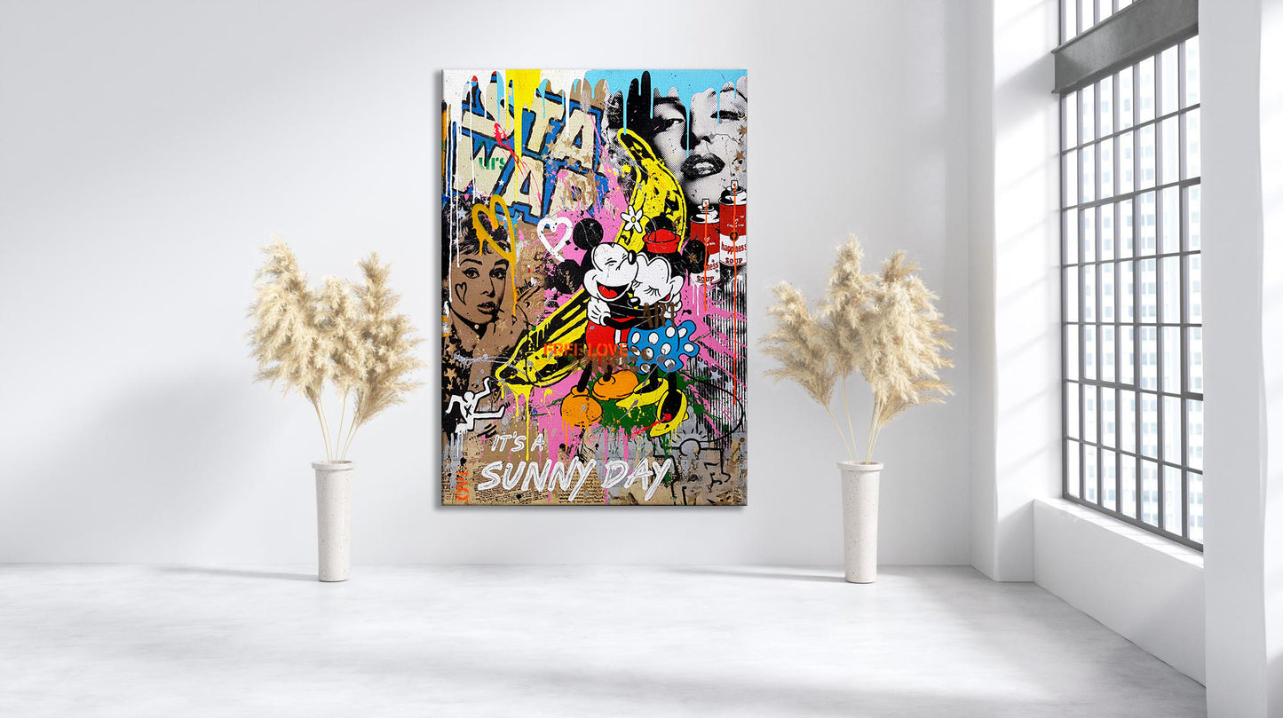 Mickey Mouse - Minnie Mouse - Banana Pop Art Canvas Wall Art 247