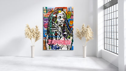 Banksy Bob Marley Jamming Pop Art Canvas Wall Art, Bob Marley Framed Print - 79