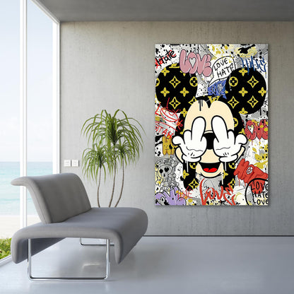 Banksy Graffiti Funny Mickey Mouse Canvas Art Print, Luxury Painting Fashion Prints Cartoon Birthday Christmas Gift Pictures Home Decor