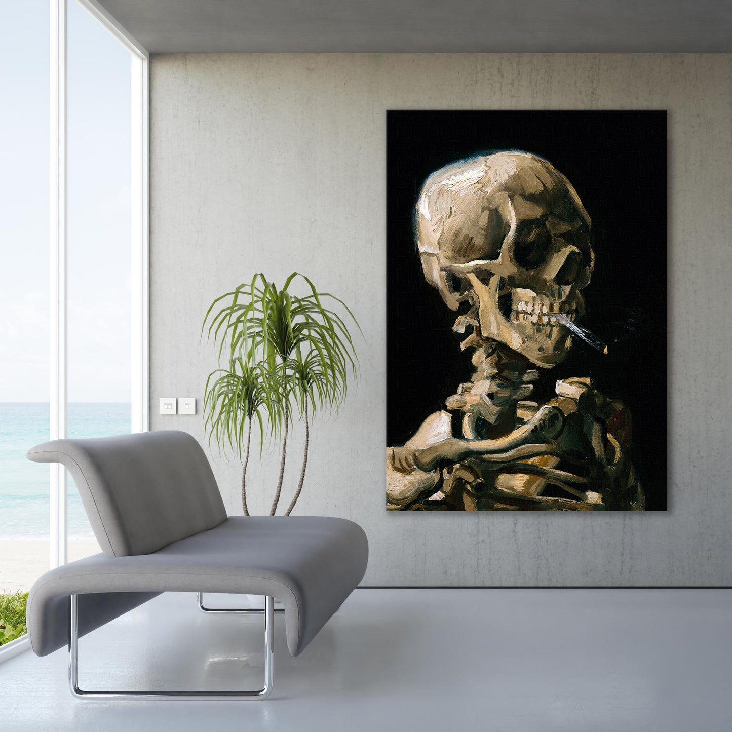 Van Gogh Skull of a Skeleton with Burning Cigarette  Canvas Art Print - PPL53