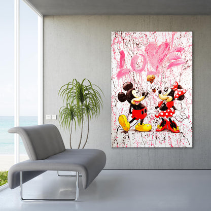 Abstract Love Mickey and Minne Mouse Pop art Canvas, Mickey Mouse Street Graffiti Art - 170