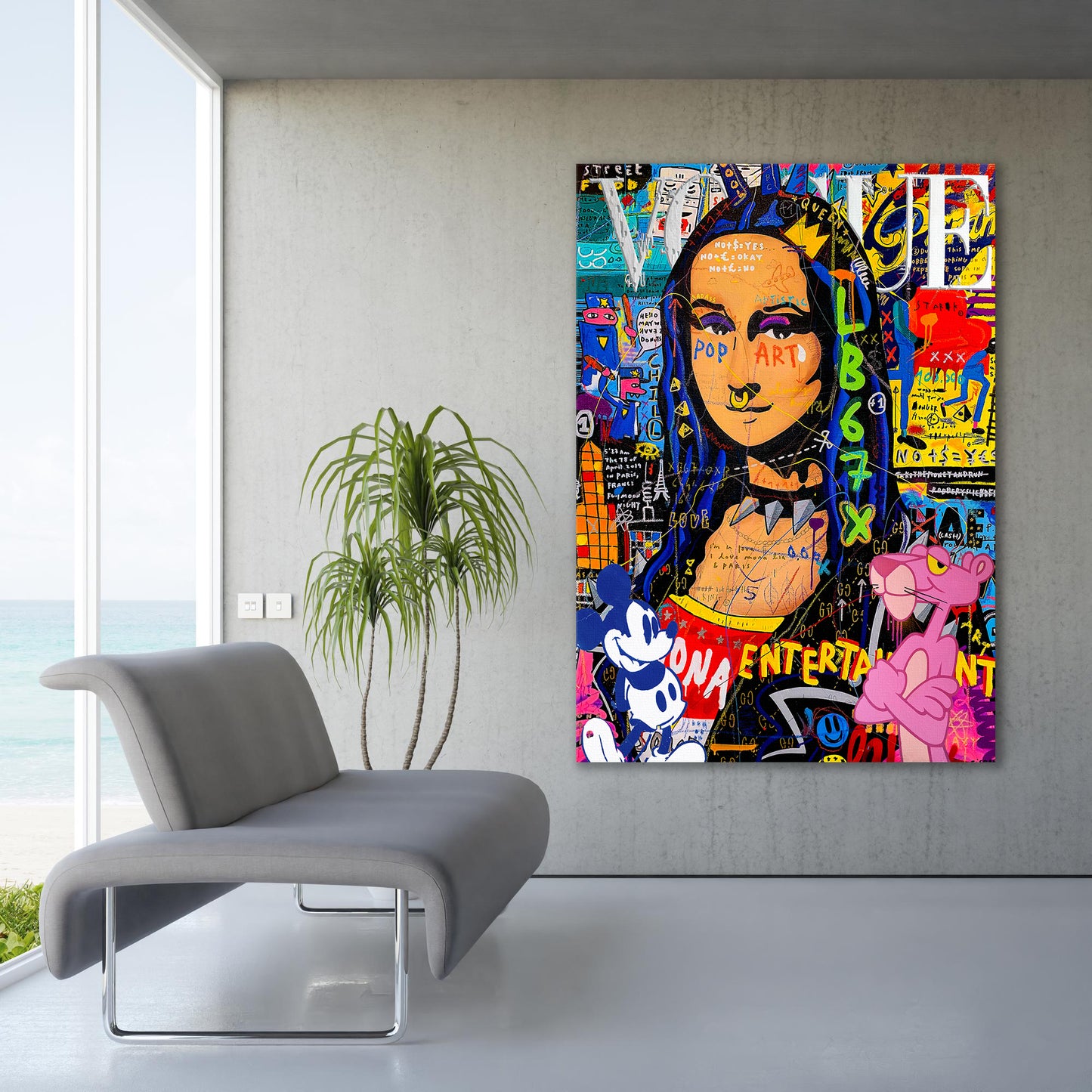 Mona Lisa pink panther Pop Art Canvas, Banksy  Style Pop Art, Mona Lisa, Street Graffiti Wall Art,Mona Lisa Poster - 13