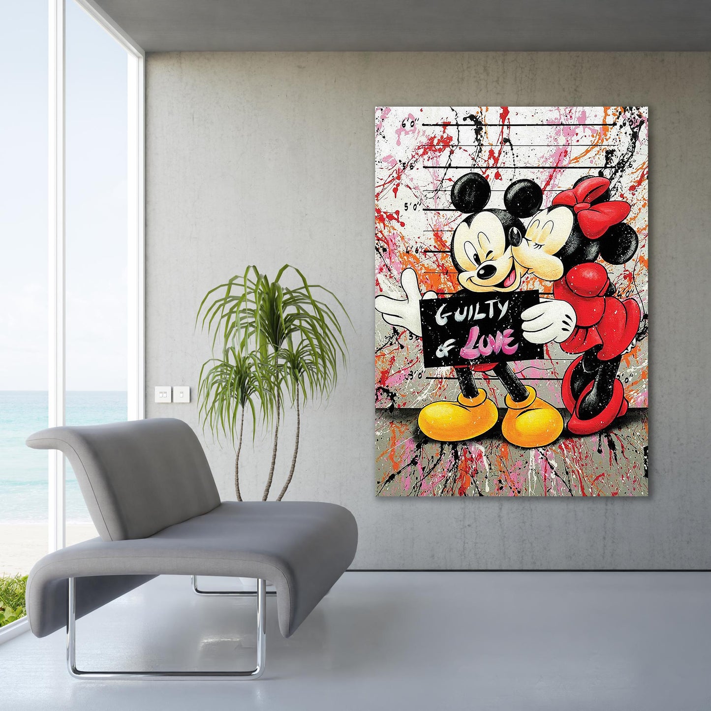 Guilty of Love Mickey and Minnie Mouse Canvas Wall Art, Banksy Style Pop Art - 177