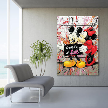 Guilty of Love Mickey and Minnie Mouse Canvas Wall Art, Banksy Style Pop Art - 177