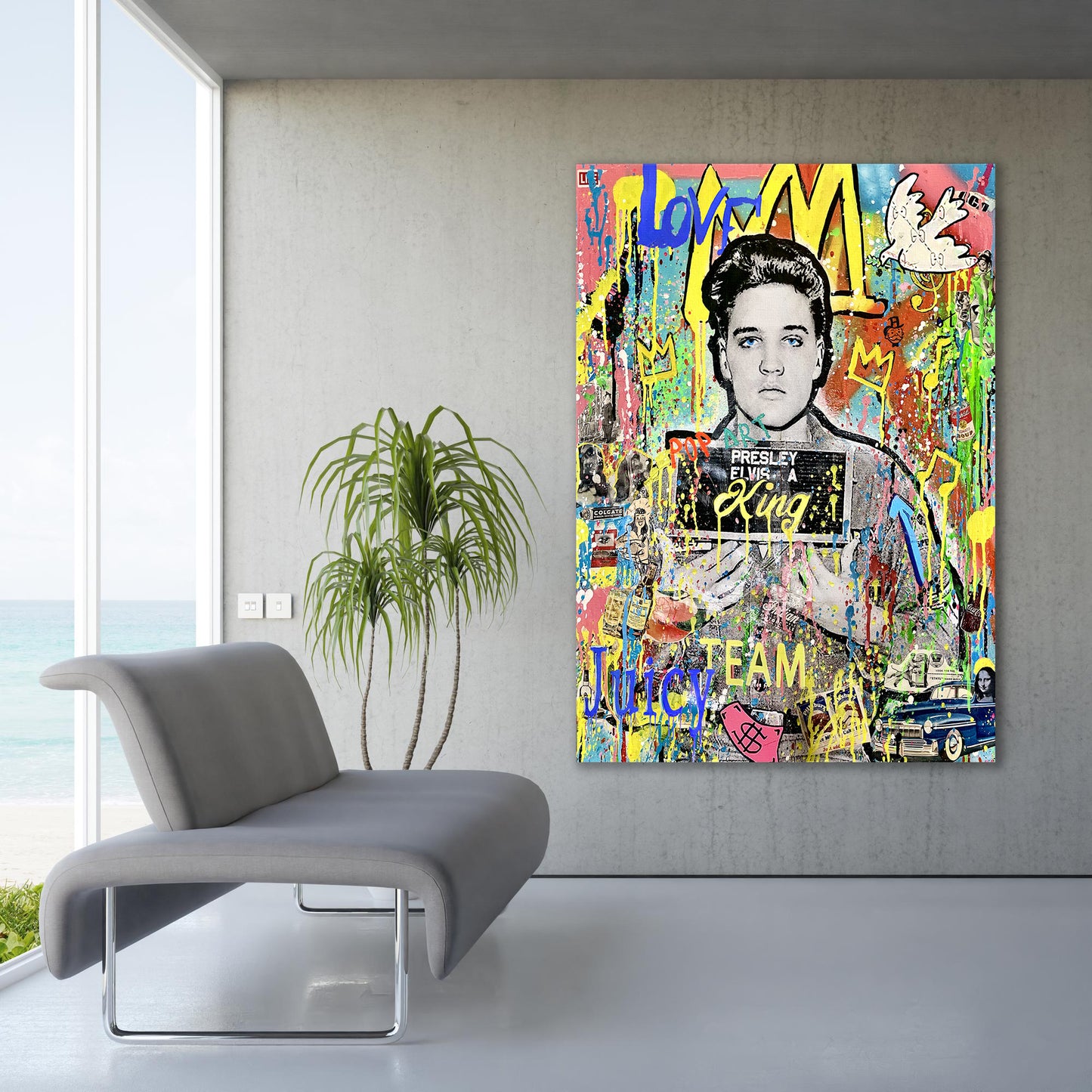 Oil Paint Print  Elvis Presley Pop Art Canvas Wall Art, Banksy  Style Pop Art, Elvis Presley Street Graffiti Wall Art, Elvis Presley Gift - 69