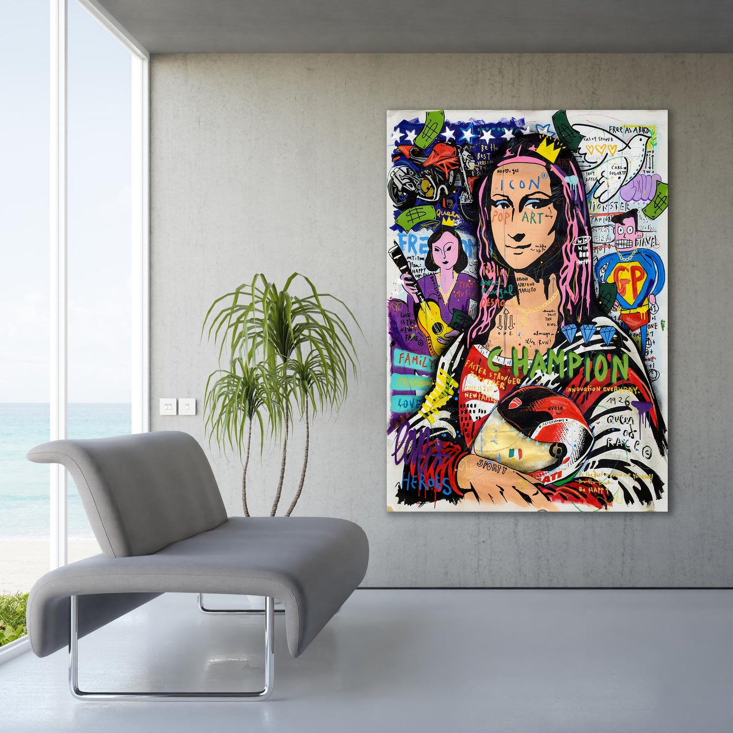 Banksy Champion Mona Lisa Graffiti Pop Art Canvas, Banksy Style Pop Art, Mona Lisa Pop Art , Street Graffiti Wall Art, Mona Lisa Poster - 61